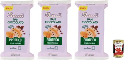 Produktbild von Bauli Pan Cioccolato Proteico, 12% Protein kuchen süße Snacks brioche, Brot mit Schokoladenchips 3x 242g + Italian gourmet polpa 400g