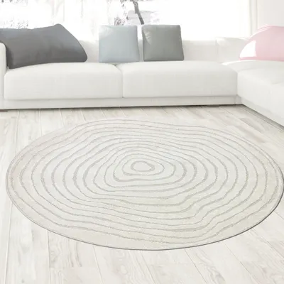 Image de Tapis de salon et de chambre d'enfant beige avec motif de cernes circulaires Taille - 160 cm Rond