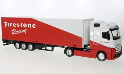 Produktbild von Bburago BBU18-31460R - 1/43 - Mercedes Actros Gigaspace, rot/weiss, Firestone Racing - Neu