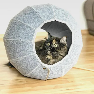 Produktbild von Katzenhöhle Kugelform, 44x44cm vielseitig verwendbar - Katzenkorb zum Schlafen und Ausruhen, zusammenklappbar Katzenbett