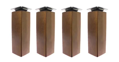 Four wooden furniture legs with metal top plates are shown against a white background.
