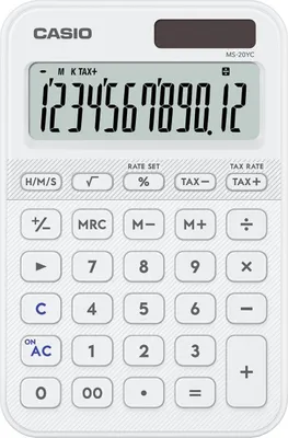 Image de Casio MS-20YC, Bureau, Calculatrice simple, 12 chiffres, Piles / Solaire, Blanc