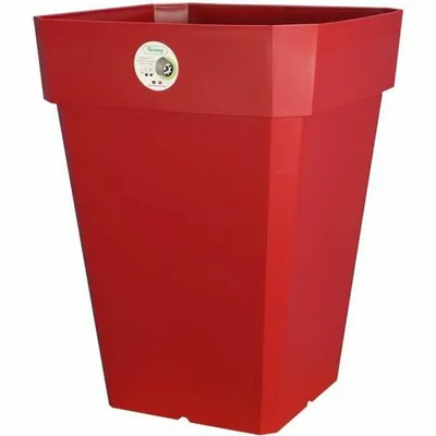 A red square planter pot on a white background.
