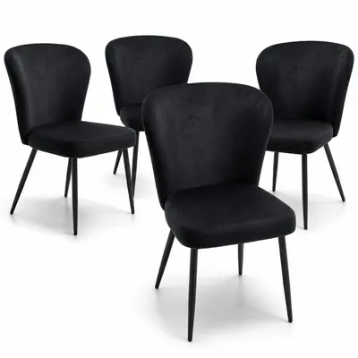 Produktbild von 4er Set Esszimmerstühle aus Samt, gepolsterte Küchenstühle mit Rückenlehne und Metallbeinen, moderne Polsterstühle, Schwarz, KI-generiertes Bild