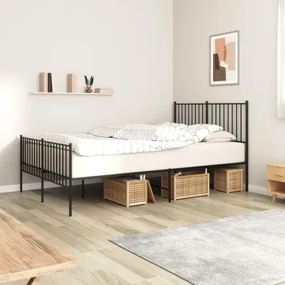 Produktbild von The Living Store Bettgestell mit Kopf- und Fußteil Metall Schwarz 140x190 cm