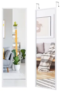 Image de Miroir mural, miroir de plein corps, cadre métallique blanc, crochet réglable en 3 positions