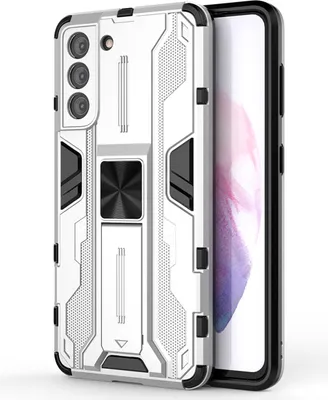 Produktbild von Galaxy S21 5G Hülle, Dual Layer PC TPU Bumper Stoßfest Ständer Schutzhülle für Samsung Galaxy S21 5G Silber
