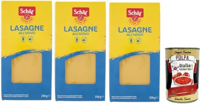 Produktbild von SCHÄR Senza Glutine Lasagna, Glutenfrei Pasta nudeln, gluten free pasta, 3x 250g + Italian Gourmet polpa 400g