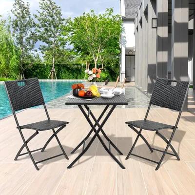 Produktbild von 3-teiliges Gartenset – Balkonmöbel-Set – Rattan-Bistro-Set – Klapptisch und -stühle
