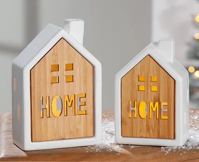 Image de GILDE Dekoobjekt (LED), Haus, "Home", Schriftzug, Keramik, naturfarben, weiß, , L. 5,5 cm, B. 9 cm, H. 14 cm 26660/Abverkauf nur solange Vorrat reicht