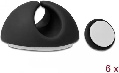 Produktbild von DeLOCK Kabelhalter Set selbstklebend 6 Stück schwarz, Kabelhalter, Tisch/Wand, Thermoplastischer Gummi (TPR), Schwarz