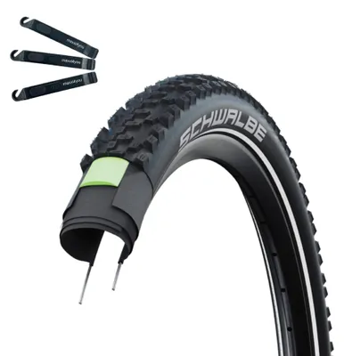 Produktbild von 1 x Schwalbe Smart Sam Plus Drahtreifen Performance ADDIX Double Defense GreenGuard E-50 Schwarz+Reflex 60-559 (26 x 2.35") inkl. Reifenheber