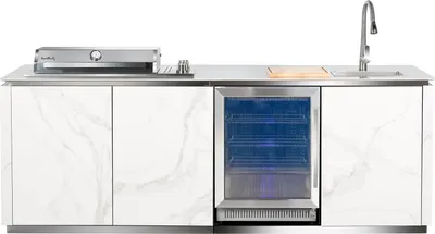 Produktbild von BUSCHBECK Outdoorküche Sheffield mit integriertem Gasgrill - Keramikverkleidung weiß (inkl. Plancha-Platte und Schutzhülle)