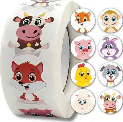 Produktbild von Aufkleber auf einer Rolle mit 500 Stück. DIY-Tiere für Kinder mit Tieren