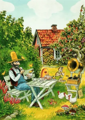 Produktbild von Postkarte "Pettersson und Findus: Pfannkuchenessen"