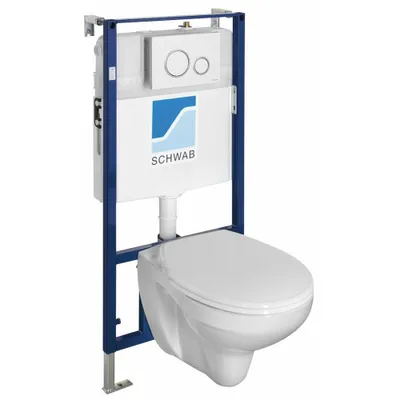 Produktbild von Aqualine Taurus Wand-WC mit UP-Spülkasten und Schwab Knopf, weiß