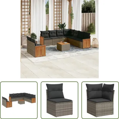 Produktbild von The Living Store 10-tlg. Garten-Sofagarnitur mit Kissen Grau Poly Rattan