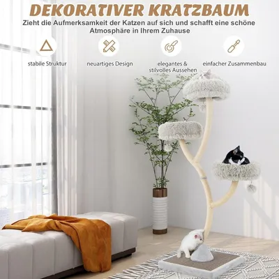 Obrázok produktu pre 178 cm mačací strom so sisalovými škrabadlami a 3 teplými plochami na ležanie a plyšovými loptičkami sivej farby