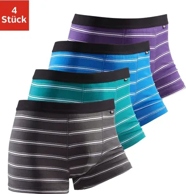 Produktbild von Buffalo Boxer Boxershorts für Herren 4 -teilig grün-gestreift, blau-gestreift, lila-gestreift, dunkelblau-gestreift Größe XL