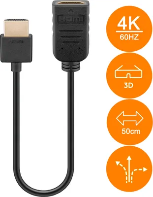 Produktbild von ORSEM HDMI Verlängerung 50cm UHD 4K HDR 3D 2160p ARC 4K 8K Ultra HD High Speed mit Ethernet kompatibel zu HDMI Verlängerungskabel Schwarz