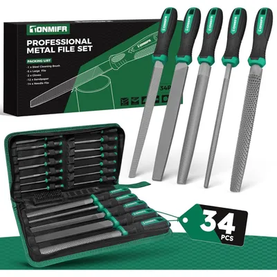 Produktbild von Metallfeilen-Set Industriequalität 5 Formen Hartstahl 320 mm Nadelfeilen Bürste Handschuhe Schleifpapier