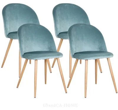 Obrázek produktu pro Sametové jídelní židle – sada 4 kusů, polstrované kuchyňské židle, kovové nohy, skandinávský moderní design, bez opěrek, zelené