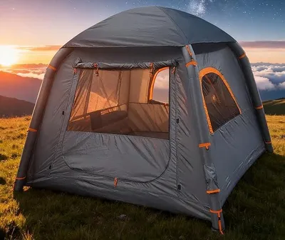 Produktbild von Aufblasbare Zelte für Camping mit Ofenanschluss, 2/4/6/8 Personen, einfach aufzubauende aufblasbare Zelte für alle Jahreszeiten, wasserdichtes aufblasbares Warmzelt, Air-Glamping-Zelt