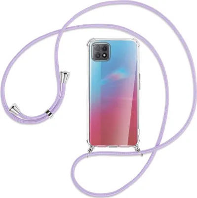 Produktbild von Handykette Backcover-Schutzhülle mit Band (Metall silberfarben) für Oppo A73 5G - violett