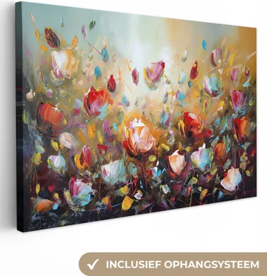 Produktbild von MuchoWow© Leinwand Bilder 120x80 cm - Design: Blumenfeld, moderne Wanddeko für Wohnzimmer & andere Zimmer