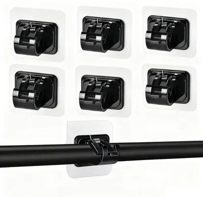 Productafbeelding van Zelfklevende Gordijnstanghouders - 6 Stuks Zwart