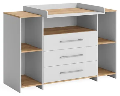 Zdjęcie produktu dla Przewijak dla dziecka Vicco Oskar Biały/złoty dąb 143.2 x 93 cm z 3 szufladami, Model 55594