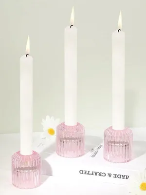 Produktbild von Famanu Set von 3 rosa Glas-Teelichthaltern - für Stumpen- und Teelichter