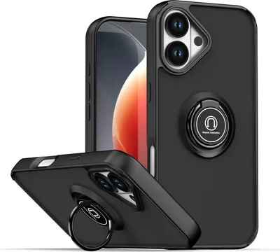 Produktbild von Hülle für iPhone 17 Matte Transluzent TPU Stoßfest Schutzhülle mit Ring Halter Ständer Schwarz