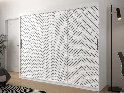 Obrázok produktu pre Veľká šatníková skriňa 250 cm s posuvnými dverami ORIOT - biela / čierna