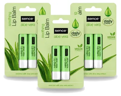 Zdjęcie produktu dla 3 sztuki balsamu do ust SenceBeauty z aloesem – pielęgnujący – zestaw ekonomiczny