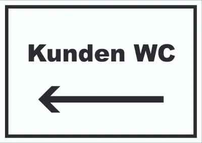 Produktbild von Kunden WC Schild mit Text und Richtungspfeil links Toilette waagerecht A2 (420x594mm)