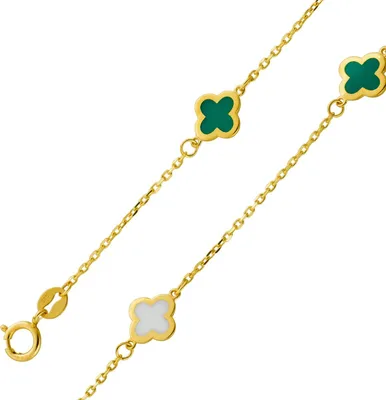 Produktbild von Kleeblatt Armband Gelbgold 585 14K weiße grüne Emaillie 19