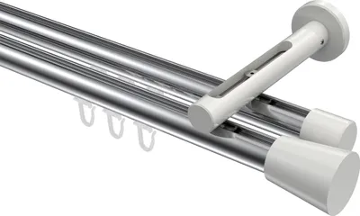Produktbild von Interdeco Innenlaufstange / Gardinenstange mit Innenlauf Chrom / Weiß, Typ Siteno Sitra (Konus), 20 mm Ø 2-läufig, 280 cm