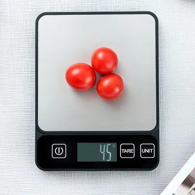 Productafbeelding van Elektronische weegschaal, 10 kg, zeer nauwkeurig (0,1 gram), met LCD-display en tarrafunctie, staal, 6 meeteenheden