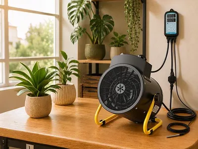 Image de Chauffage pour serre Eikuavons, 2000 W, avec thermostat numérique, ventilateur et mode chauffage