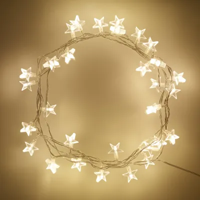 Productafbeelding van Lichtketting met 30 warmwitte LED-sterren op transparante kabel