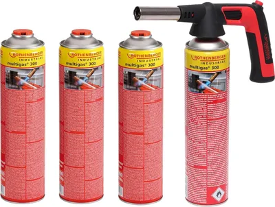 Produktbild von ROTHENBERGER Industrial RS 300 Brenner Aufsatz inkl. 4 x Multigas 338g Piezo 180-360 °C Drehung/Über Kopf Lötbrenner Gasbrenner - 1500005150