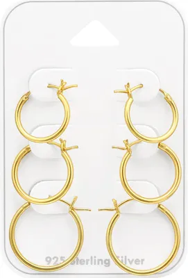 Produktbild von Ohrringe Set 925 Sterling Silber vergoldet Creolen mit französischem Verschluss 12-16 mm