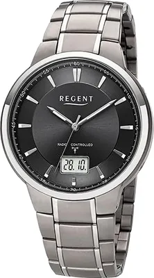 Produktbild von Regent Metall Herren Uhr Armbanduhr Quarz silber Funkuhren D2URFR269