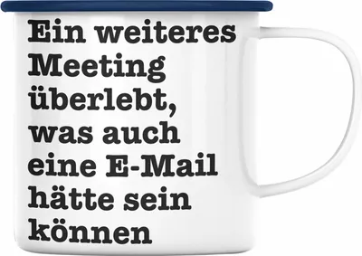 Produktbild von Trendation - Meeting Emaille Tasse Arbeit Emaille Emaille Tasse Büro Chef Arbeitskollege Kollegin Kaffeebecher Geschenk Lustige Emaille Tasse für Arbeit (Blau)