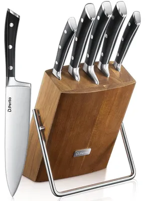 Image de Ensemble de couteaux de cuisine 6 pièces avec bloc en bois, couteaux de cuisine en acier inoxydable à haute teneur en carbone, couleur bois marron