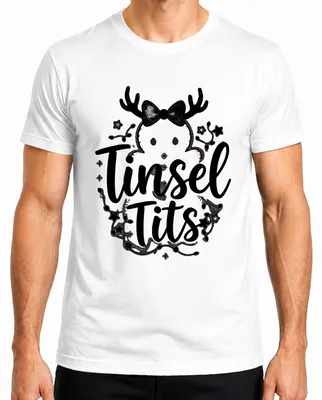 Produktbild von Tinsel Tits Rentier Geweih Lustig Glitzer Geschenk Ugly Christmas Herren T-Shirt, Weiß, S