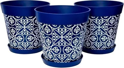 Produktbild von Set aus 3 marokkanischen blauen Kunststoff-Topf-Set - ideal für Innen- und Außenbereich - 3 Stück - 25cm Durchmesser