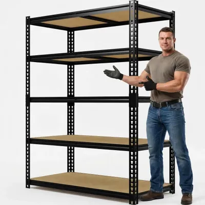 Produktbild von Garagen Aufbewahrung - Schwerlastregal 5 Ebenen - Edelstahl Metallregal - Verstellbare Lagerregale - Für Garage, Küche, Keller, Bad, Waschraum