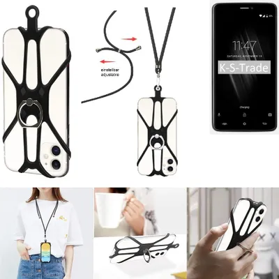 Produktbild von K-S-Trade 3in1 Handykette Handyband Handykordel Halsband Smartphone-Ring Handy-Ring kompatibel mit Cubot Max Fingerhalterung Handyring Tischständer